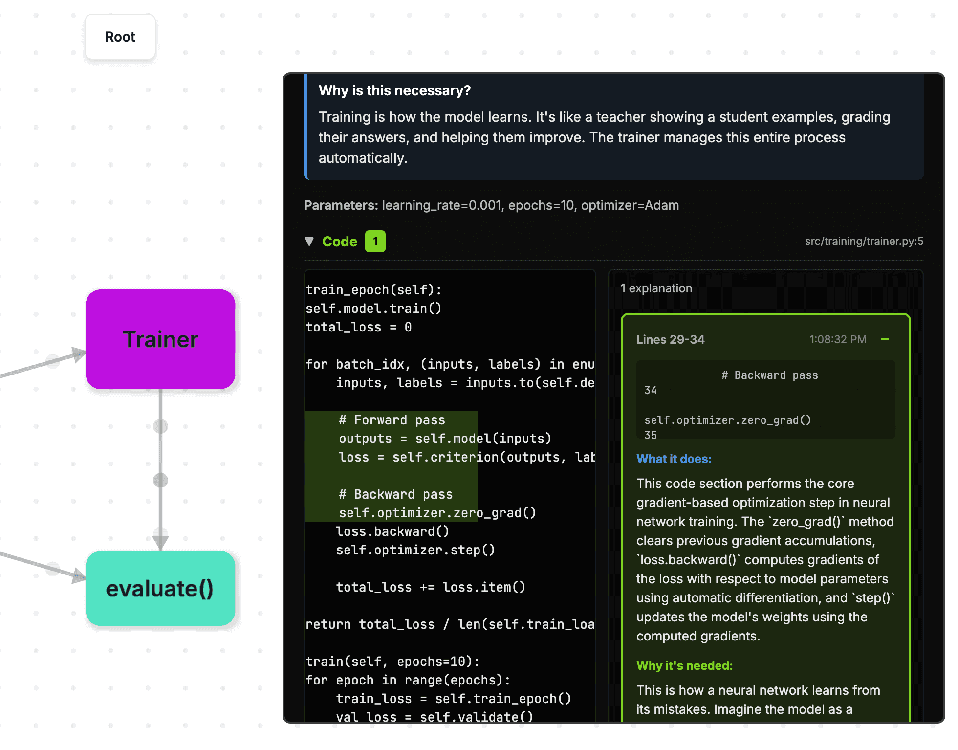 Code information panel